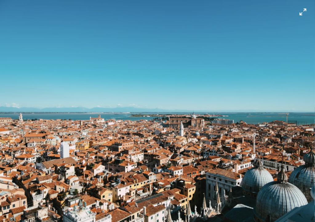 Aerial view of Venice's rooftops, where the first coffee houses appeared in the 1600s