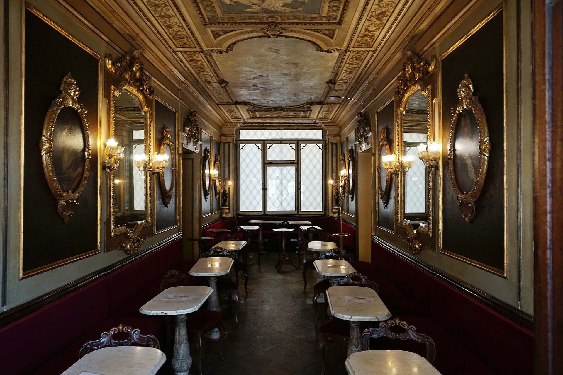Interior of Caffè Florian in Venice, one of the most famous historic cafes in Italy