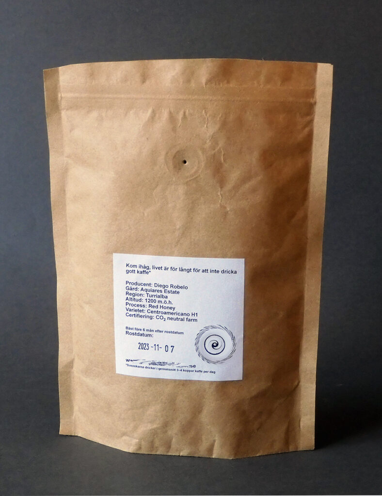 A coffee bag, where roasted beans rest during coffee degassing