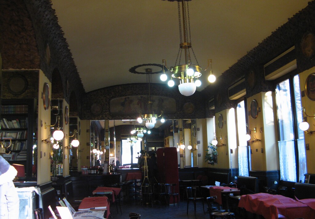 Interior of the Caffè San Marco coffeehouse in Trieste with its Viennese style hall