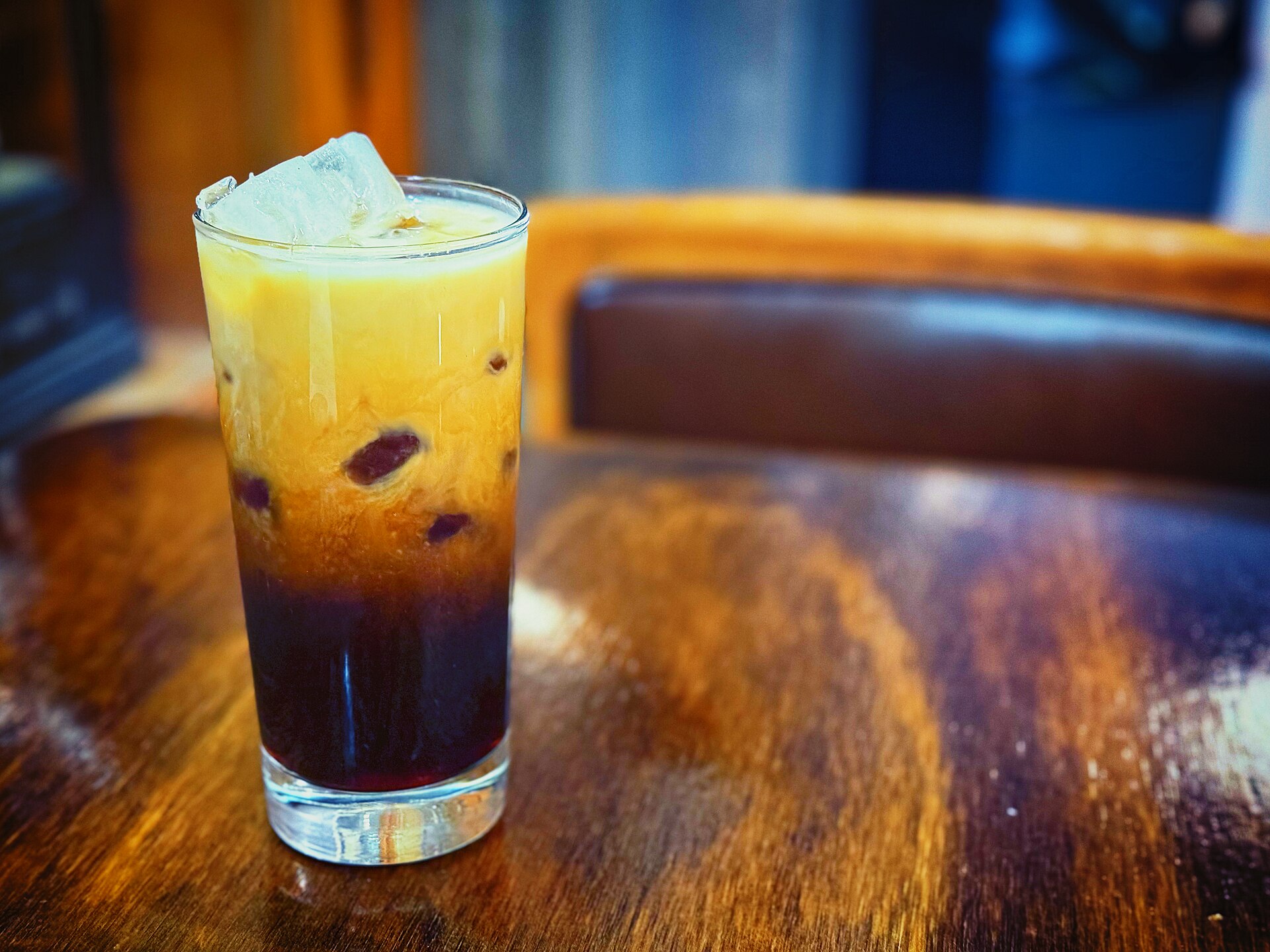 Iced coffee in a glass, the result of a Japanese iced coffee flash brew