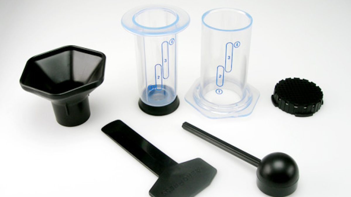 AeroPress brewer, plunger and cup, a simple way to make espresso without a machine