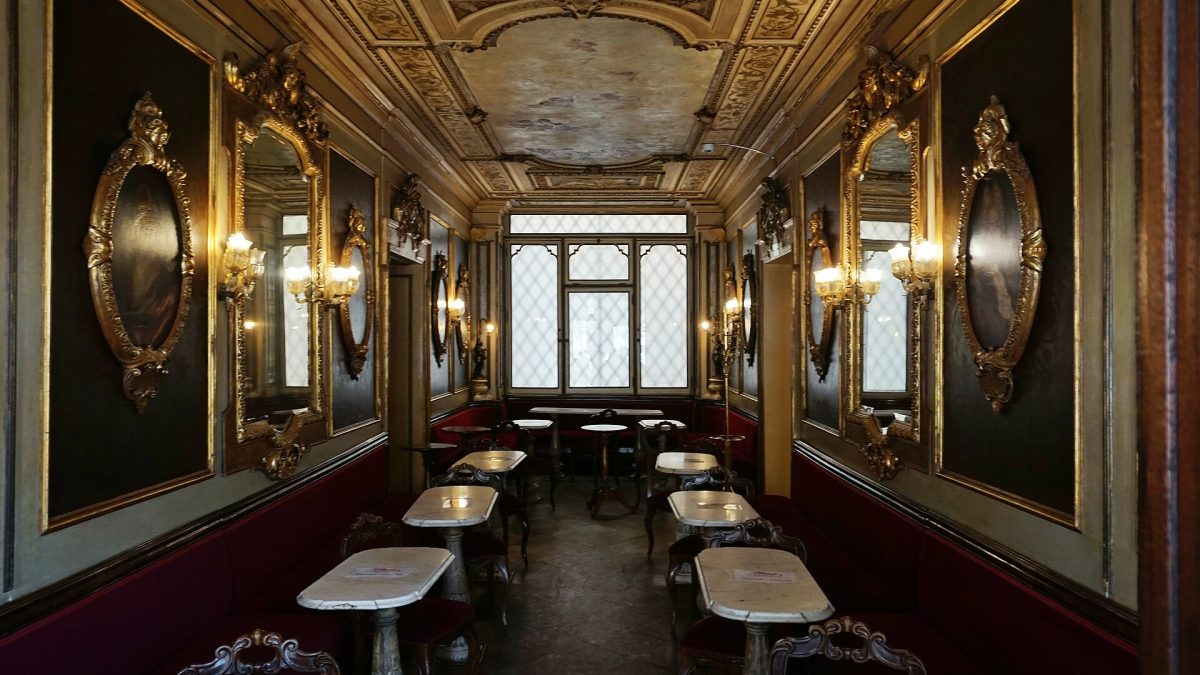 Interior of Caffè Florian in Venice, one of the most famous historic cafes in Italy