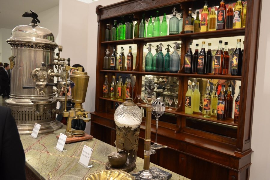 A reconstructed vintage Italian bar counter, a symbol of Italian coffee culture